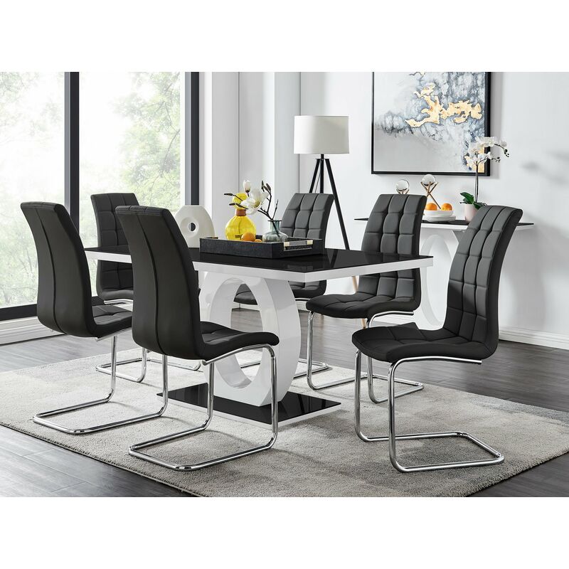 Giovani High Gloss And Glass Dining Table And 6 Black Murano Chairs Set - Black