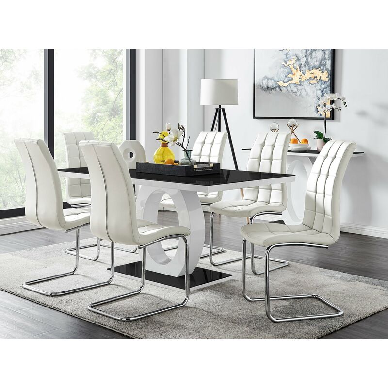 Furniturebox Uk - Giovani High Gloss And Glass Dining Table And 6 White Murano Chairs Set - White