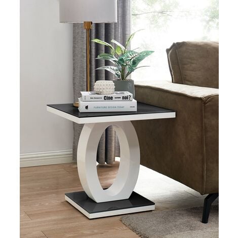 main image of "Giovani Modern Black White Halo High Gloss Glass Side End Table"