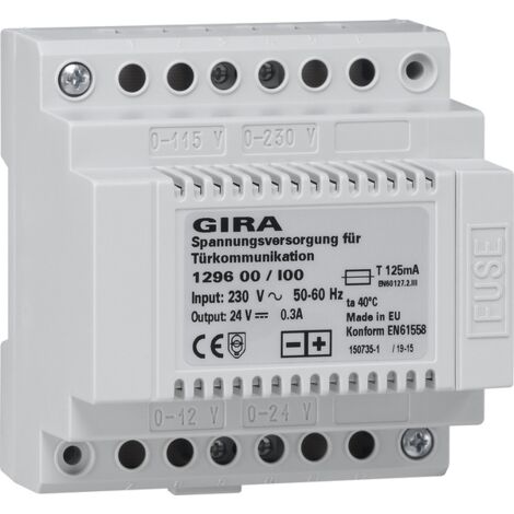GIRA 129600 APPAREIL DE COMMANDE ALIMENTATION POUR COMMUNICATION DE PORTE 24 V DC 300 MA
