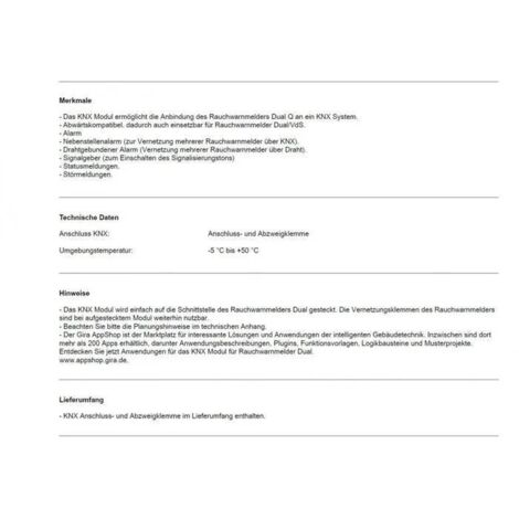 Gira 234300 Accessoire détecteur de fumée KNX