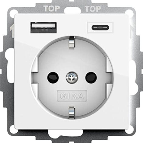GIRA 245903 PRISE DE COURANT SCHUKO USB AVEC PROTECTION CONTRE LES CONTACTS 2 PRISES TYPE A (MAX.2,4 A) TYPE C (MAX.3A) SYSTEM 5