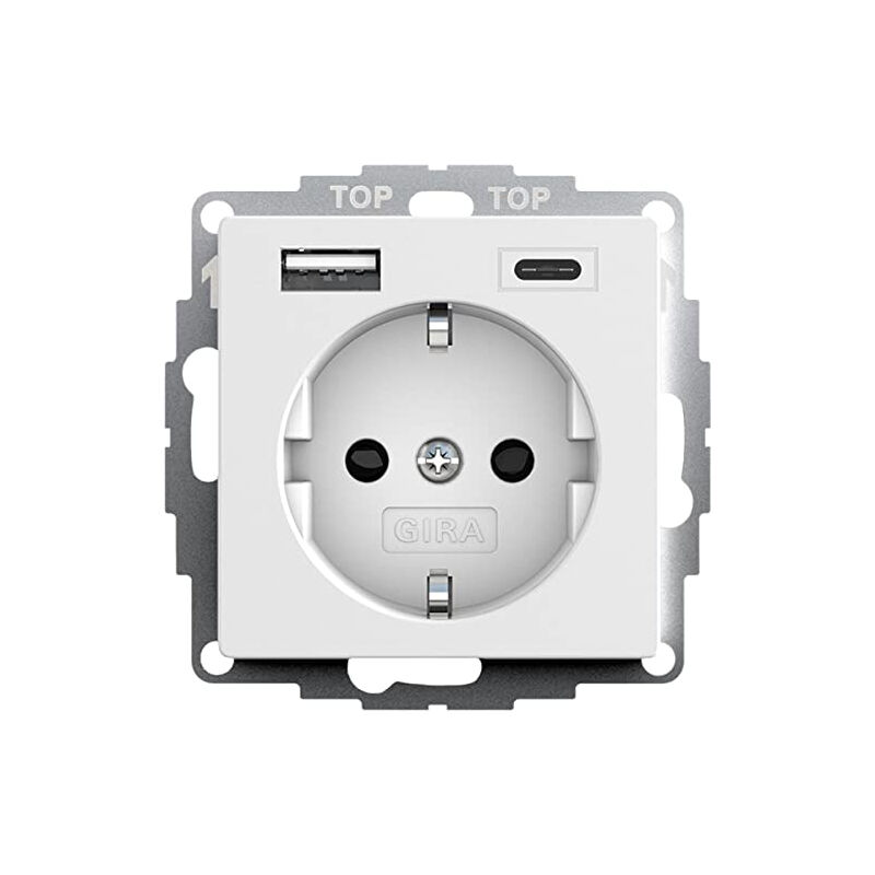 245927 prise de courant schuko usb avec protection contre les contacts 2 prises type a (MAX.2,4 a) type c (MAX.3A) system 5 - Gira