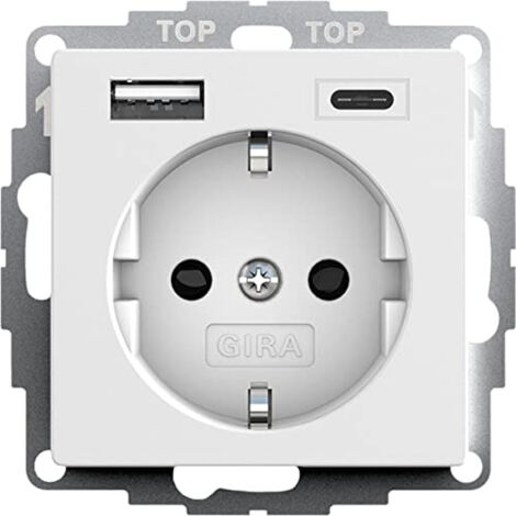 GIRA 245927 PRISE DE COURANT SCHUKO USB AVEC PROTECTION CONTRE LES CONTACTS 2 PRISES TYPE A (MAX.2,4 A) TYPE C (MAX.3A) SYSTEM 5
