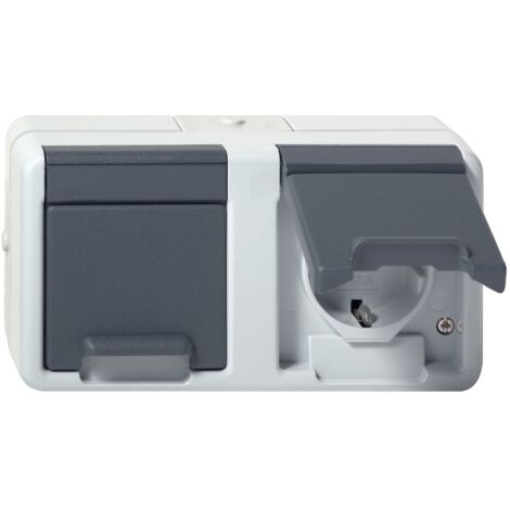 Gira 2f-SCHUKO-Steckd. waager. KD WG AP Grau [478130], 4781 30