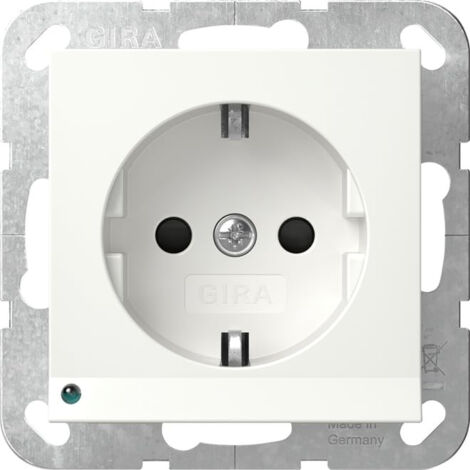 GIRA 417027 SCHUKO-STECKDOSE 16 A 250 V MIT LED-ORIENTIERUNGSLEUCHTE UND SHUTTER SYSTEM 55, REINWEISS SEIDENMATT
