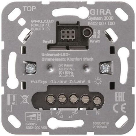 GIRA 540200 UNIVERSAL-LED-DIMMEINSATZ, KOMFORT, 2-FACH, DESIGNNEUTRAL, UNTERPUTZ