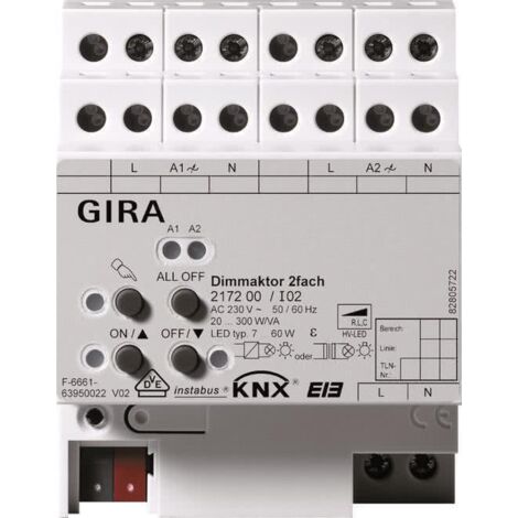 Gira Attuatore dimmer 2f 2 x 300 W/VA KNX REG [217200], 2172 00
