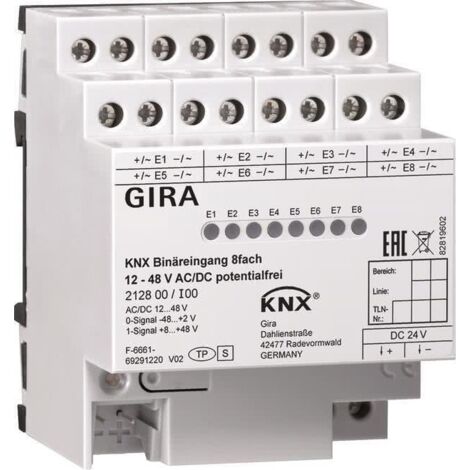 Gira Ingresso binario 8f 12 - 48 V AC/DC pot.libero KNX REG [212800], 2128 00