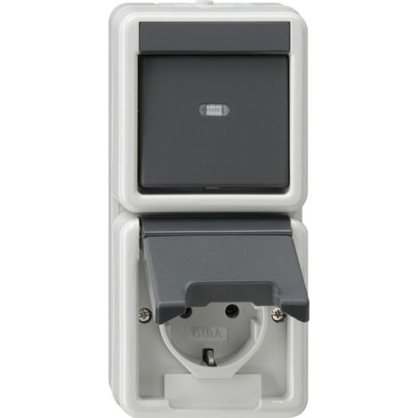 Gira Kombi AusWe/SCHUKO-Steckd. senkr. KD WG AP Grau [417630], 4176 30