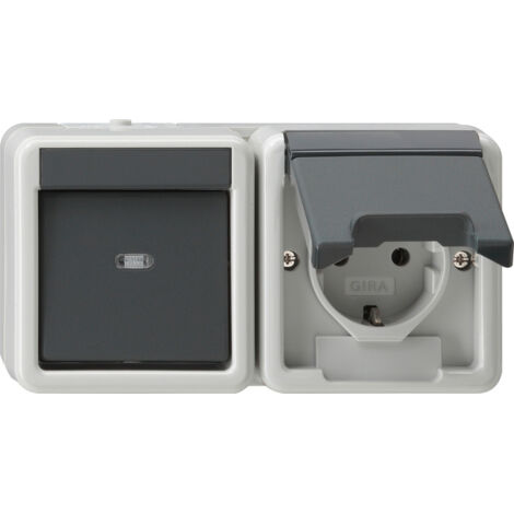 Gira Kombi AusWe/SCHUKO-Steckd. waager. KD WG AP Grau [417730], 4177 30
