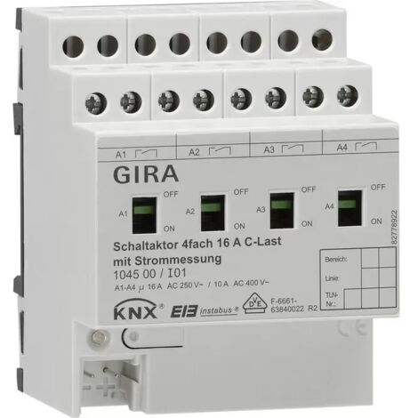 Gira Schaltaktor 4f 16 A Hand + Strom C-Last KNX REG 104500
