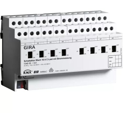 Gira Schaltaktor 8f 16 A Hand + Strom C-Last KNX REG 104600