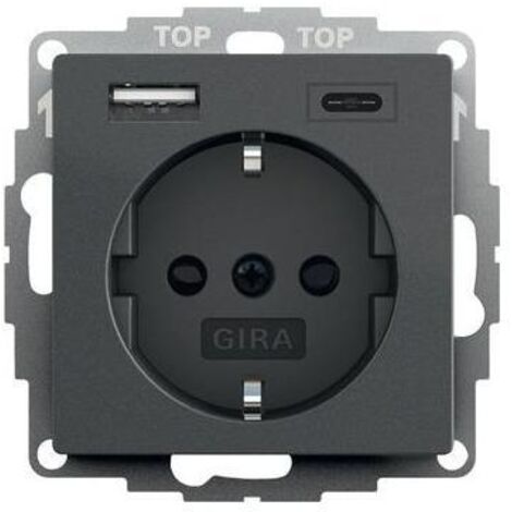Gira Steckdose 1-fach anthrazit mit 1USB-A 1USB-C System 55 245928 UP mit BS Schutzkontakt