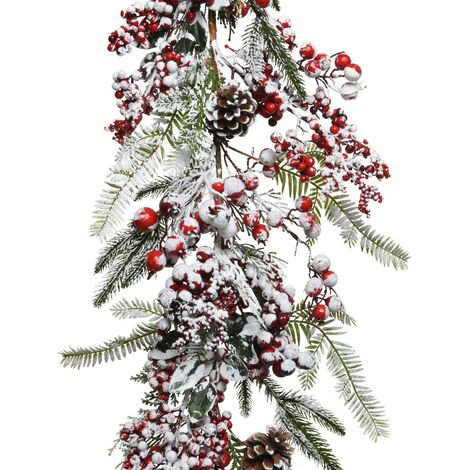 Girlande Eiseffekt Ast mit Beeren 11x20x175cm