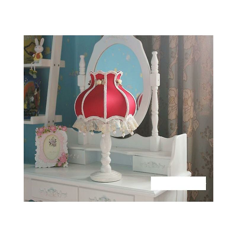 Image of Woosien - Girls bedroom table lamp white pink blue princess lace lampshade wood desk lighting bedside lamp book reading table lamp d94 b