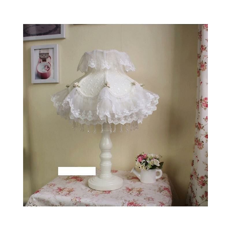 Image of Woosien - Girls bedroom table lamp white pink blue princess lace lampshade wood desk lighting bedside lamp book reading table lamp d94 c