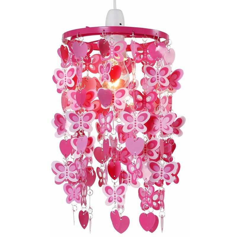 Girls Pink Red Hearts Butterflies Ceiling Light Pendant Lampshade New