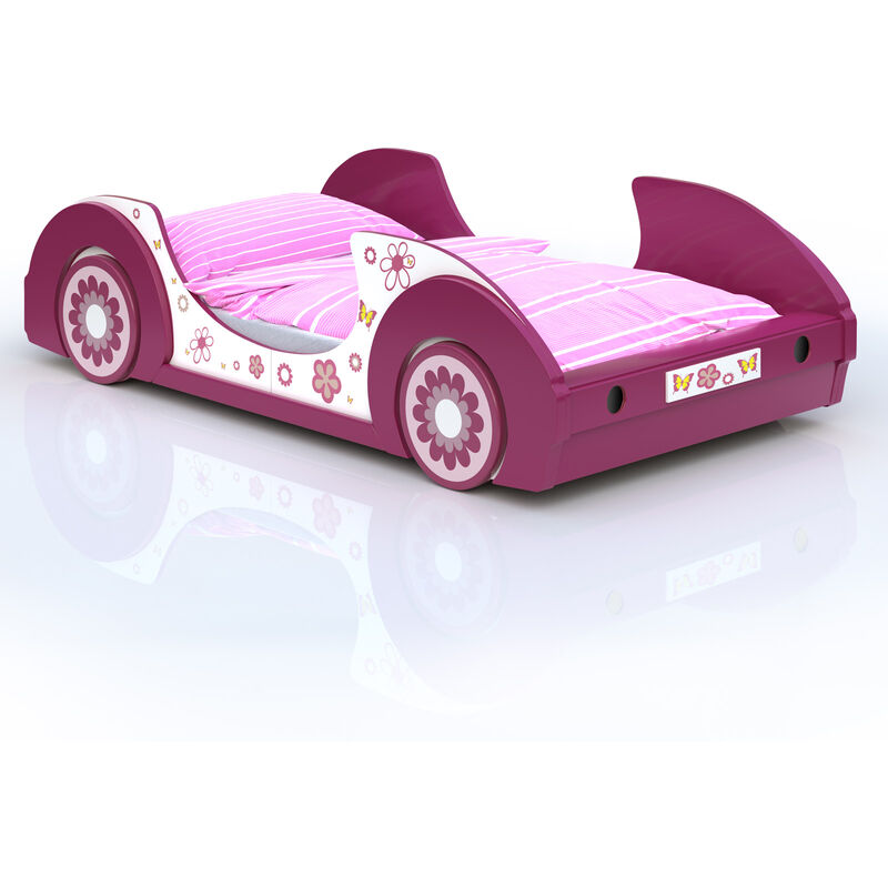 Girls Single Bed Frame Junior Bed for Girl 90x200centimeter Pink Butterfly Flowers Bedroom