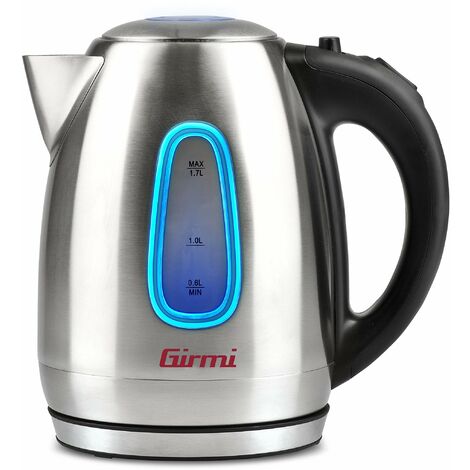 Girmi BL30 Bollitore, Capacità 1,7 Litri, Luce LED Interna, Spegnimento Automatico, Base con Rotazione a 360°, Corpo INOX, Avvolgicavo, 2200 W