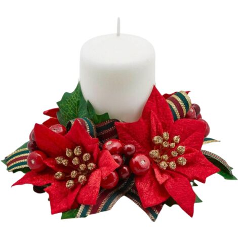 Giro candela con stella di Natale, nastro decorativo, centrotavola Ø 16 cm