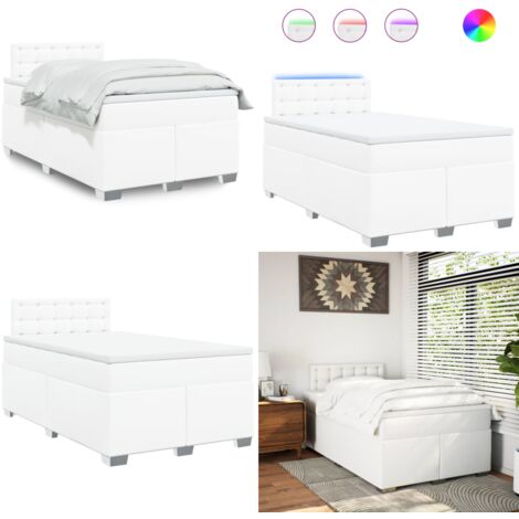 Giroletto a Molle con Materasso Bianco 120x190 cm in Similpelle - Materasso a molle insacchettate - Letto con luci LED