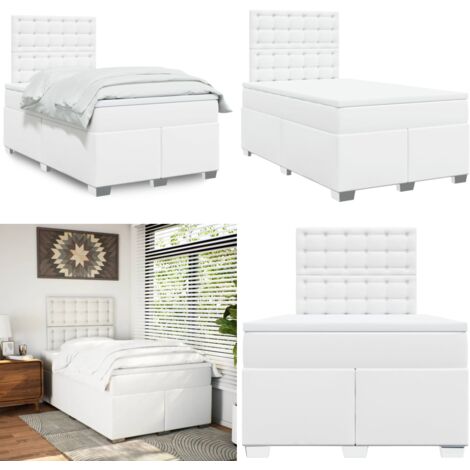 Giroletto a Molle con Materasso Bianco 120x190 cm in Similpelle - Materasso a molle insacchettate - Letto con testiera