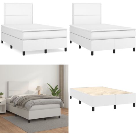 Giroletto a Molle con Materasso Bianco 120x190 cm in Similpelle - Materasso a molle - Letto con testiera regolabile