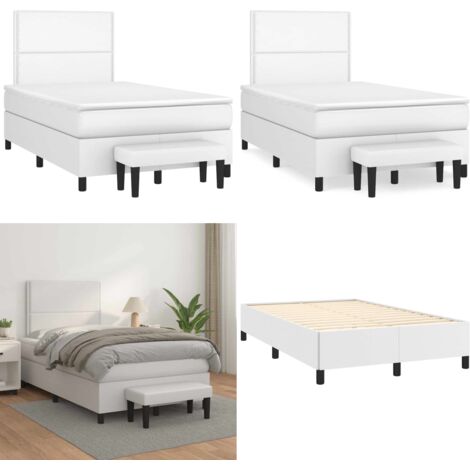 Giroletto a Molle con Materasso Bianco 120x190 cm in Similpelle - Materasso a molle - Letto con testiera regolabile