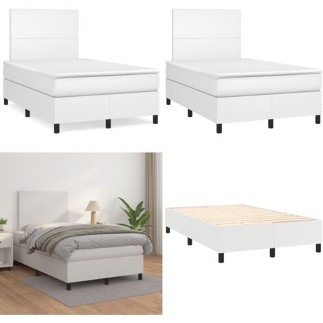 Giroletto a Molle con Materasso Bianco 120x190 cm in Similpelle - Materasso a molle - Letto con testiera regolabile