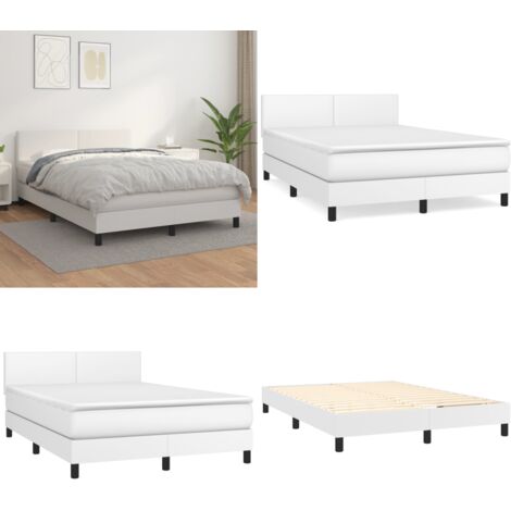 Giroletto a Molle con Materasso Bianco 140x190 cm in Similpelle - Materasso a molle insacchettato - Letto con testiera regolabile