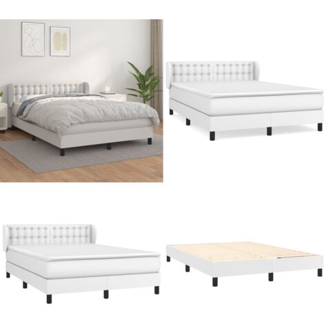 Giroletto a Molle con Materasso Bianco 140x190 cm in Similpelle - Materasso a molle - Letto con testiera regolabile