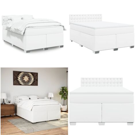 Giroletto a Molle con Materasso Bianco 140x200 cm in Similpelle - Materasso a molle insacchettato - Letto con testiera