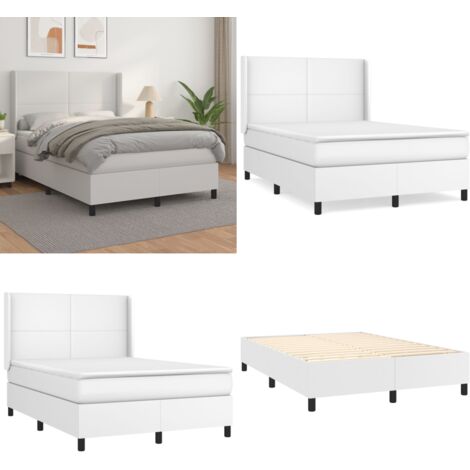 Giroletto a Molle con Materasso Bianco 140x200 cm in Similpelle - Materasso a molle - Letto con testiera regolabile