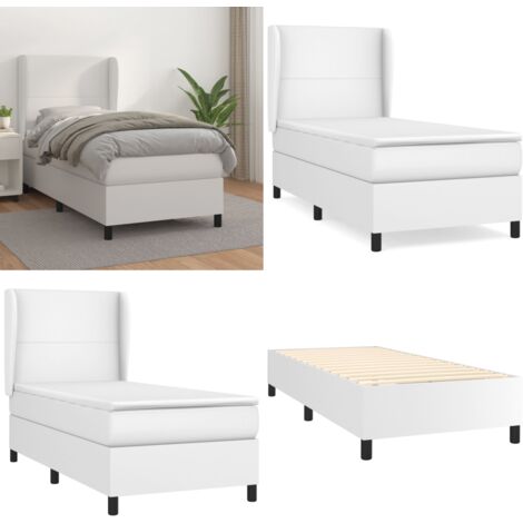 Giroletto a Molle con Materasso Bianco 80x200 cm in Similpelle - Materasso a molle - Letto con testiera regolabile