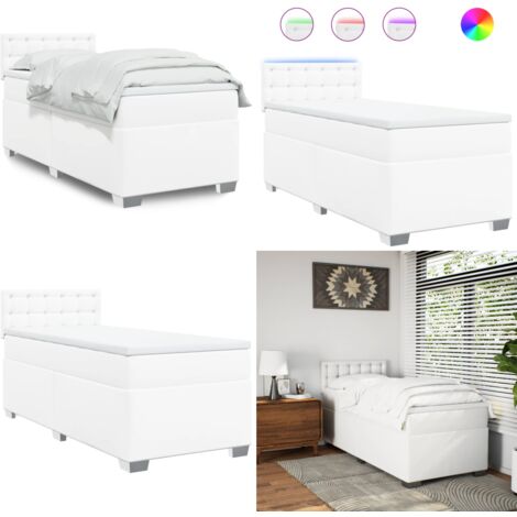 Giroletto a Molle con Materasso Bianco 90x200 cm in Similpelle - Materasso a molle insacchettate - Giroletto con testiera