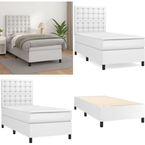 Giroletto a Molle con Materasso Bianco 90x200 cm in Similpelle - Materasso a molle - Letto con testiera regolabile