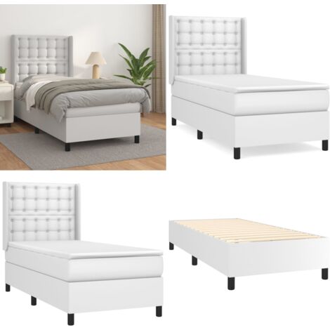 Giroletto a Molle con Materasso Bianco 90x200 cm in Similpelle - Materasso a molle - Letto con testiera regolabile