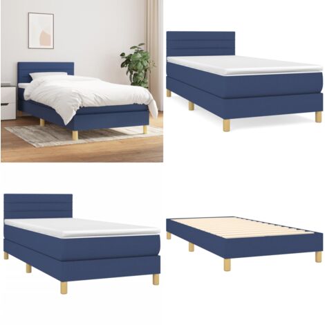 Giroletto a Molle con Materasso Blu 100x200 cm in Tessuto - Materasso a molle - Letto con testiera regolabile