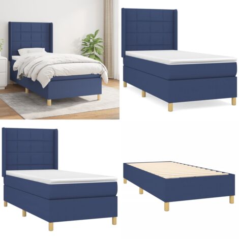 Giroletto a Molle con Materasso Blu 100x200 cm in Tessuto - Materasso a molle - Letto con testiera regolabile