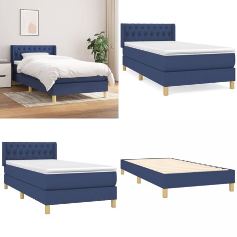 Giroletto a Molle con Materasso Blu 100x200 cm in Tessuto - Materasso a molle - Letto con testiera regolabile