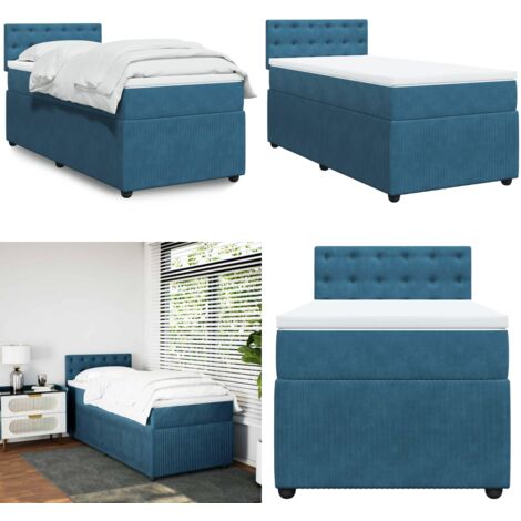 Giroletto a Molle con Materasso Blu 100x200 cm in Velluto - Materasso a molle insacchettate - Letto a molle