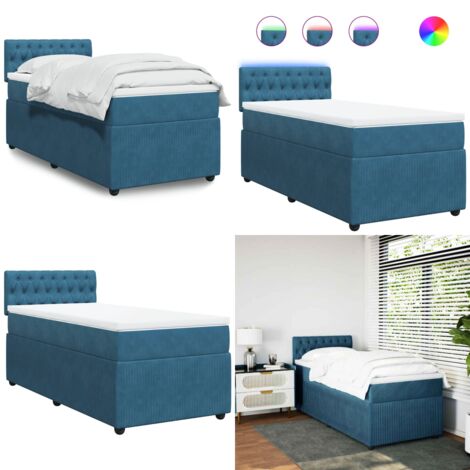 Giroletto a Molle con Materasso Blu 100x200 cm in Velluto - Materasso a molle insacchettate - Letto con luci LED
