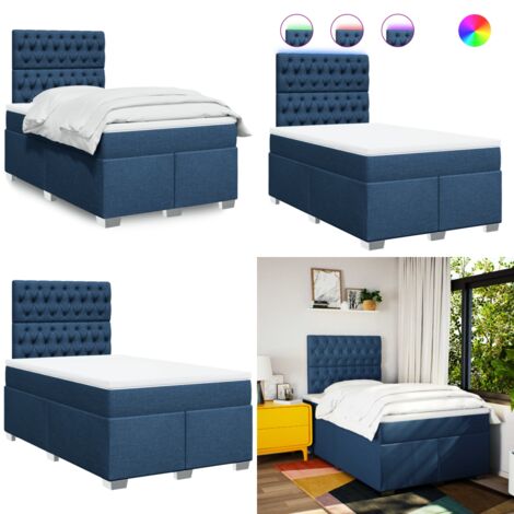 Giroletto a Molle con Materasso Blu 120x190 cm in Tessuto - Materasso a molle insacchettate - Letto con testiera regolabile