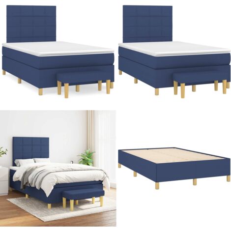 Giroletto a Molle con Materasso Blu 120x190 cm in Tessuto - Materasso a molle - Letto con testiera regolabile