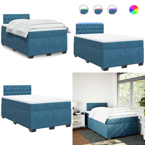 Giroletto a Molle con Materasso Blu 120x190 cm in Velluto - Materasso a molle insacchettate - Giroletto con testiera
