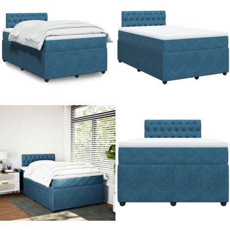 Giroletto a Molle con Materasso Blu 120x190 cm in Velluto - Materasso a molle insacchettate - Letto a molle