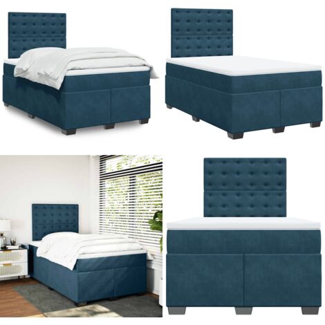 Giroletto a Molle con Materasso Blu 120x190 cm in Velluto - Materasso a molle insacchettate - Letto a molle