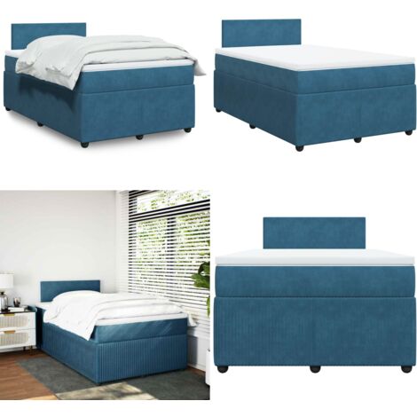 Giroletto a Molle con Materasso Blu 120x190 cm in Velluto - Materasso a molle insacchettate - Letto a molle