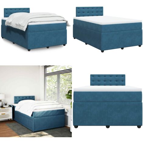 Giroletto a Molle con Materasso Blu 120x190 cm in Velluto - Materasso a molle insacchettate - Letto a molle